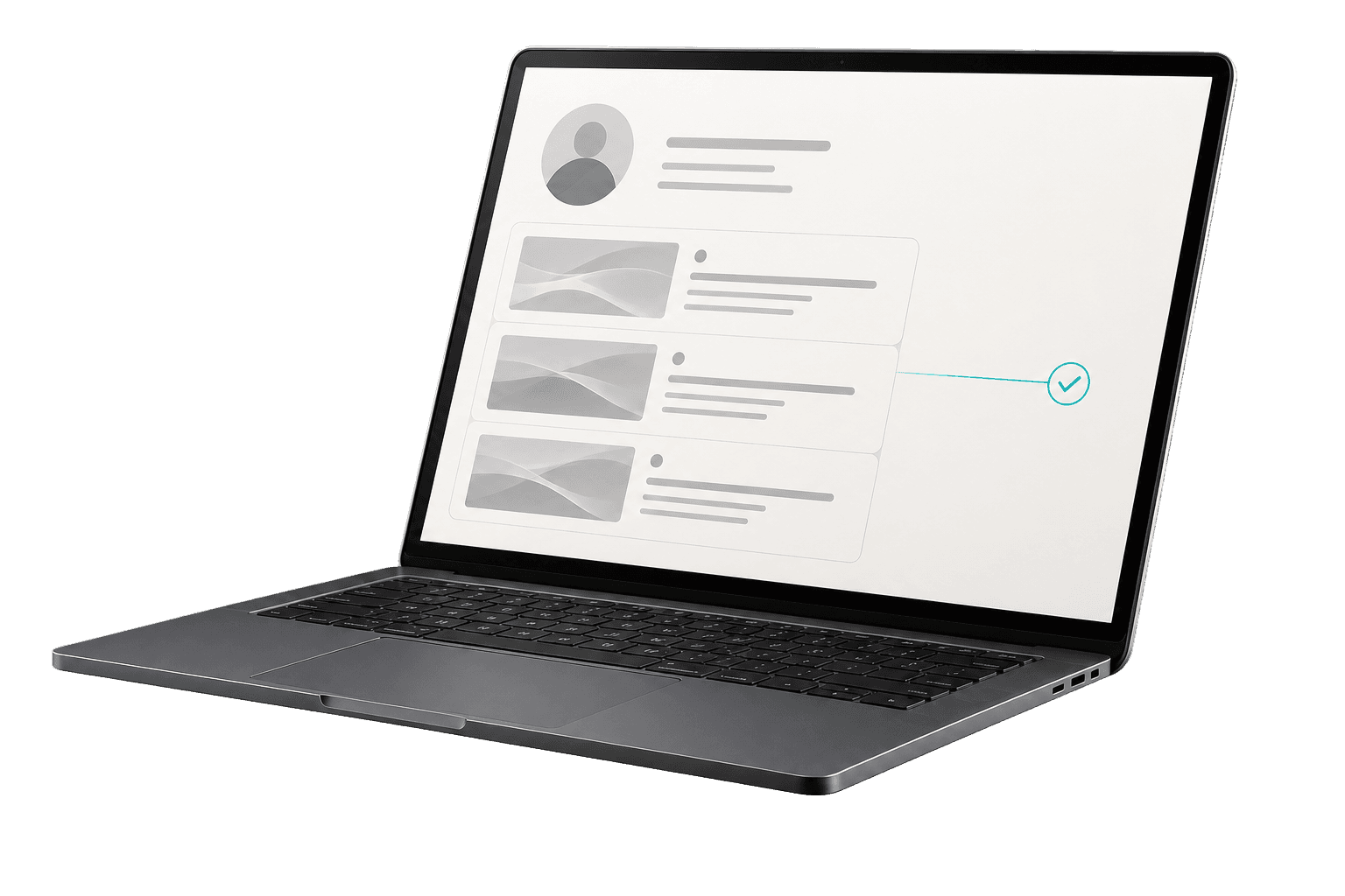 A laptop displaying a finished work record built from three projects
