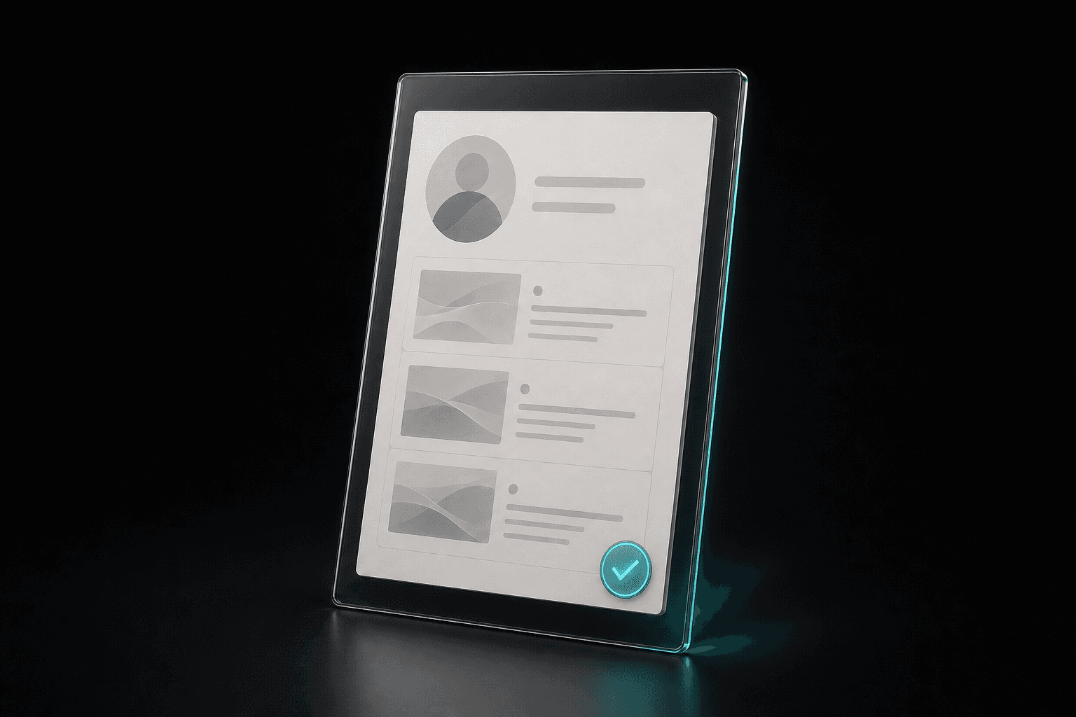 A finished public profile displayed with a small teal approval mark